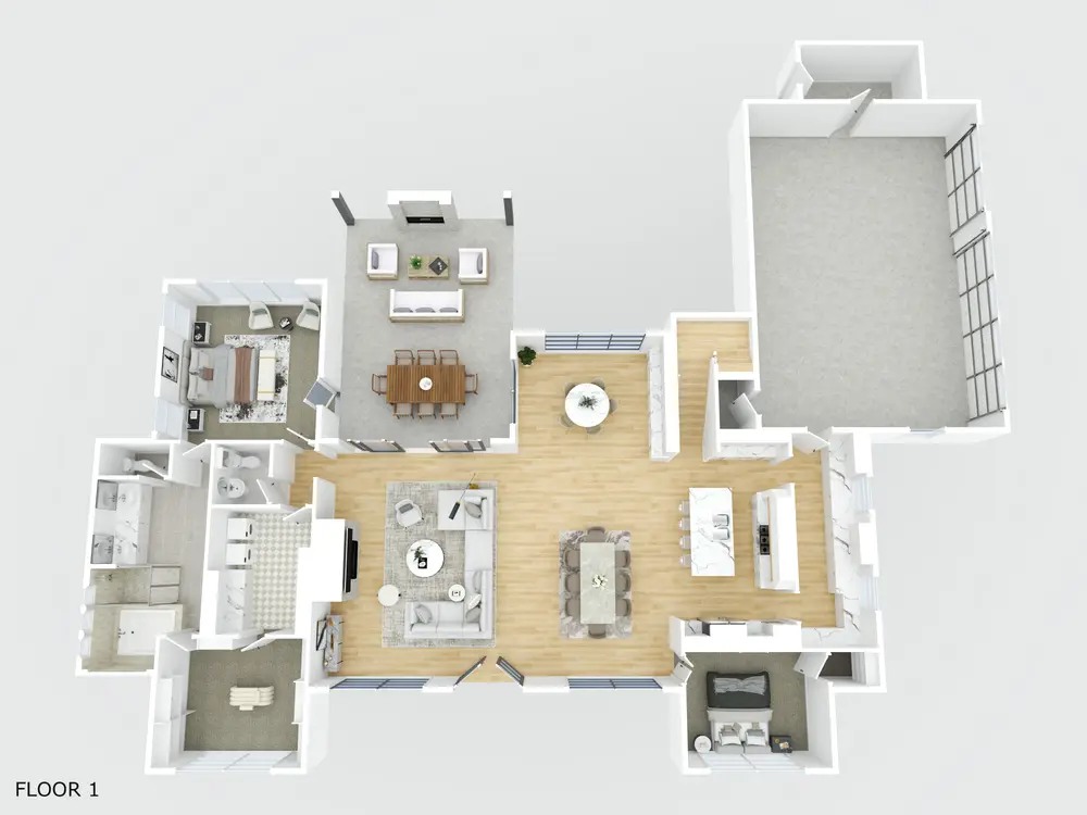 Color 2D floor plan, first floor, 1229 Hunt Road
